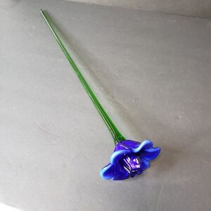 Hand Blown Cobalt Blue Art Glass Flower Sculpture 19" Long Stem